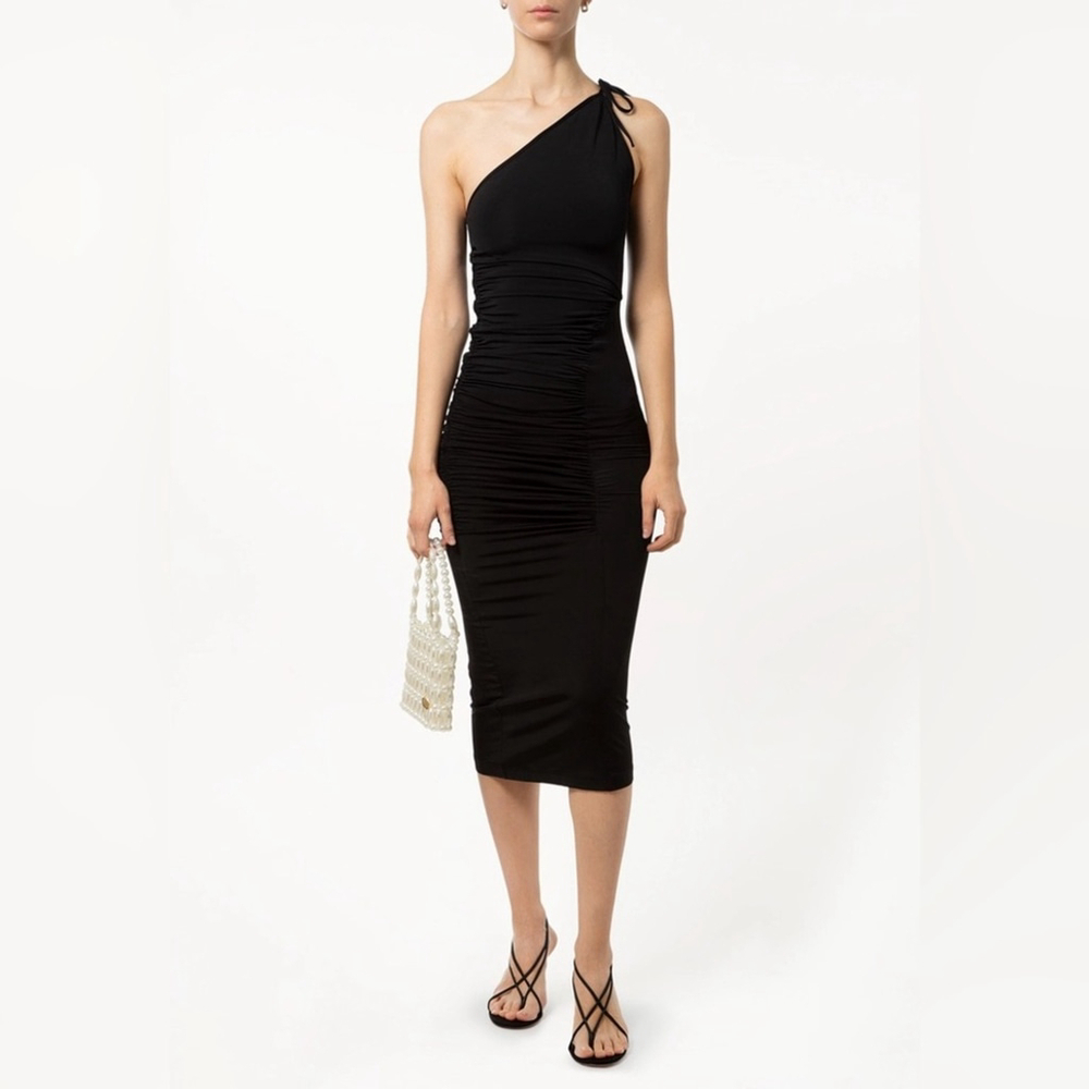 MATERIEL TBILISI Designer One Shoulder Ruched Dress Black Sz XS New Without Tag